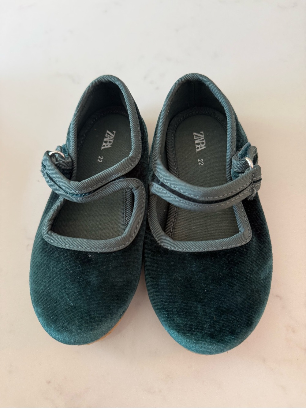 Zara Kids Dark Teal Velvet Mary Jane Shoes